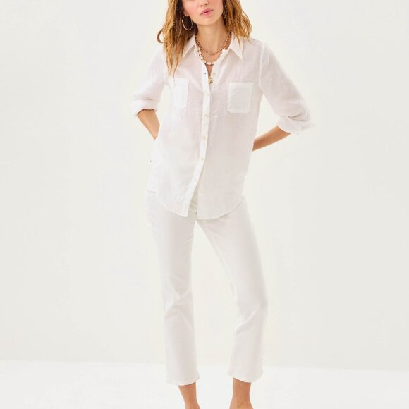 NWT Lilly Pulitzer Sea View Linen Button Down Top Size Large New $128 - Picture 1 of 9